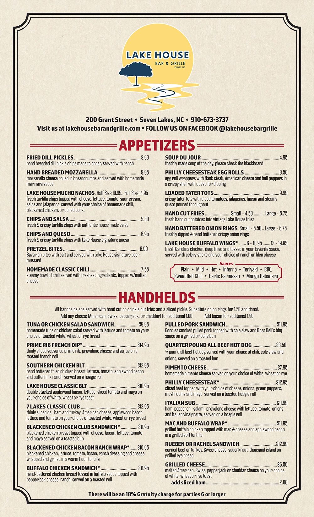 The Lake House Bar & Grille Lake House Menu, Food & Appetizers